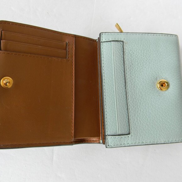 MULBERRY ENGLAND PEBBLE LEATHER BIFOLD WALLET LIGHT BLUE/GREEN  W/BOX - Picture 3 of 10